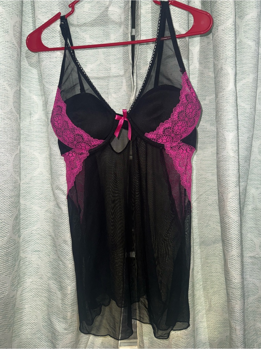 Black & Hot Pink Lace Babydoll Chemise - Women Intimates